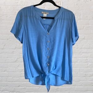 IVY RIDGE BUTTON FRONT SHORT SLEEVE BLOUSE TIE FRONT TOP